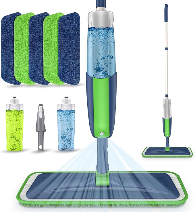 Wet Mops with 5X Washable Pads Spray Mops for Hardwood Floor Cleaning- MEXERRIS Wood Floor Mops Dust Mops with 2X Bottles Commercial Home Use for Hardwood Laminate Vinyl Tiles Wood Floor Cleaning
