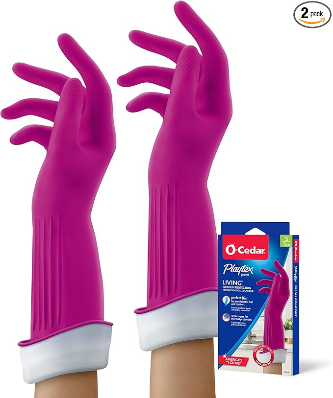 Playtex Living Reuseable Rubber Cleaning Gloves, Premium Protection Reusable Household Gloves, Small (2 pairs)