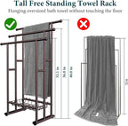 Kayfia 40" Tall Standing Towel Racks for Bathroom, 3 Tier Towel Rack Stand with Storage Basket, Blanket Ladder Drying and Display Rack for Oversized Bath Towel, Next to Tub Or Shower