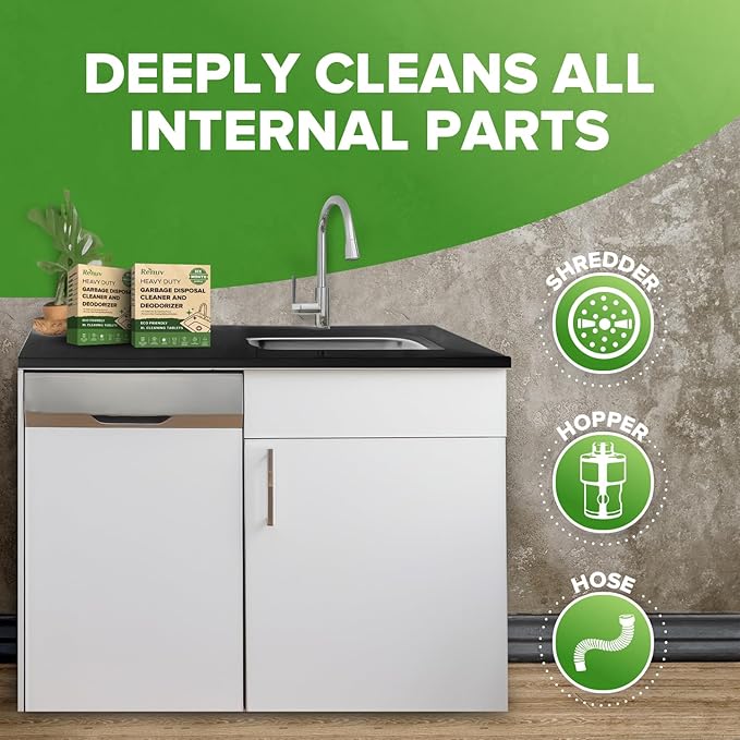 Renuv® Garbage Disposal Cleaner and Deodorizer Tablets Drain Freshener, Deodorizer, Cleaner for Garbage Disposer Cleaners (6 XL Tablets - 6 Months Supply)