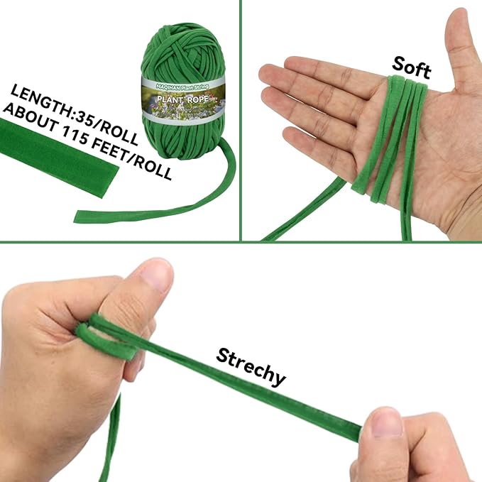 MAQIHAN 2 Pack Garden String - Plant Ties, Garden Twine, Gardening Tape, Tree Support, Stretchy Trap for Trees,Flowers,Green Soft Ties for All Plants All Gardeners(35M/Roll,115FT)