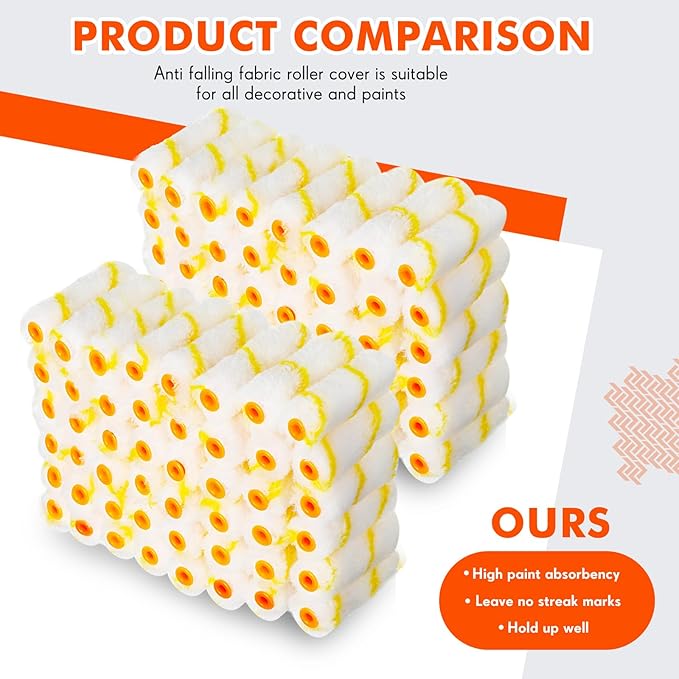 Leumoi 300 Pcs 4 Inch Mini Paint Roller Cover 1/2" Nap Small Microfiber Roller Covers Home Repair Tools House Household Supplies Kit(Yellow, White)