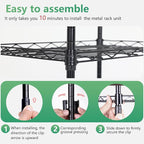 FDW 17L x 12W x 48H Wire Shelving 5 Tier Adjustable Metal Shelves NSF Pantry Shelves Storage Rack Shelving Units for Kitchen Garage Small Places Commercial,Black