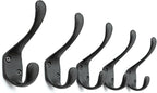5 Pack Decorative Cast Iron Heavy Duty Double Hooks, Wall Mounted Coat Hooks, Vintage Inspired (Antique Black) (Spoon Hook)
