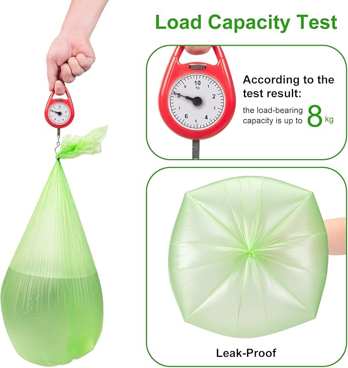 Inwaysin 200 Count 2.6 Gallon Plant Starch Based Bathroom Trash Bags, Strong, Unscented, Expanded, Green, 10L