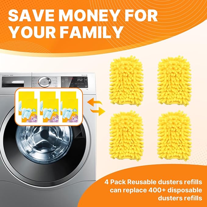 Reusable Duster Refill Compatible with Swiffer Hand Duster, 360 Heavy Duty Duster Refills, Microfiber Washable Dusters Refills for Swiffer Duster Extended Handle, 4 Pack (Handle is Not Included)