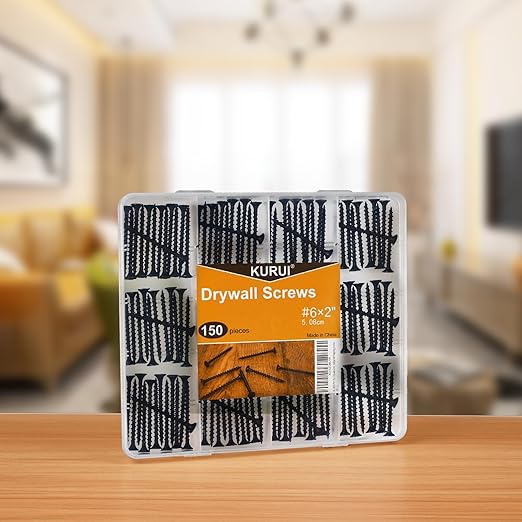 KURUI #6 * 2in Drywall Screws, Dry Wall Screws for Drywall Wood, 150Pcs Coarse Thread Sheetrock Screws - Black Bugle-Head Phillips Self Tapping Wood Screws