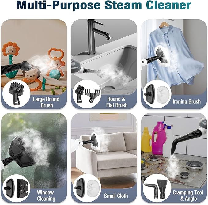 Steam Mop - 11-in-1 Steam Cleaner for Home with 15.2 OZ Water Tank & 23FT Power Cord, Detachable Steam Mops for Floor Cleaning MultiPurpose Steamer for Hardwood, Tile, Furniture with 11 Accessories
