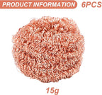 6Pcs Copper Scrubber, Heavy-Duty Non Scratch Copper Sponge Reusable Scouring Pads for Cast Iron, Stainless Steel, Oven Racks, Grills