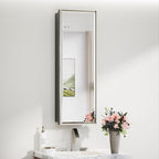 TokeShimi 12x36 Recessed Medicine Cabinet with Mirror Surface Mount, Bathroom Beveled Mirror with Storage Adjustable, Aluminum Framed Metal Brushed Nickel Medicine Cabinet Mirrored