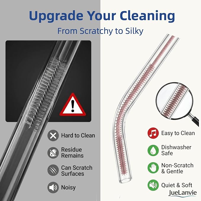 2-in-1 Dual-Head Straw Brush, Silicone Cleaning Brush for Straws & Lid Gaps, Long Flexible for Tumblers & Bottles, Non-Slip Handle, No-Scratch, 2 Pack (6mm & 9mm), Durable & Reusable (Dusty Rose)