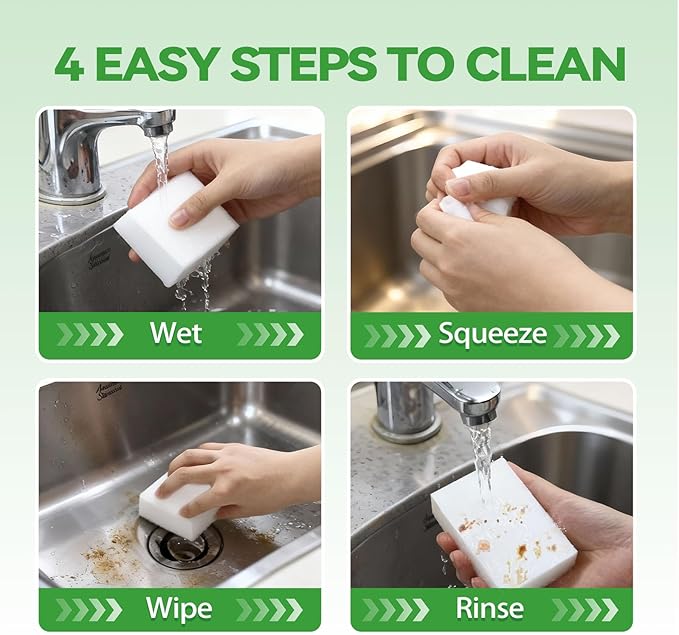 Magic Sponge Erasers, Water-Activated Cleaning Sponge, Multi-Purpose Melamine Foam Cleaner for Kitchen, Bathroom, Walls, Shoes & Car Interior – Durable, Non-Scratch & Reusable (100)