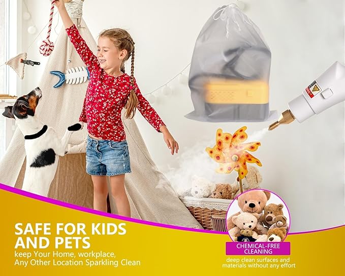 Steam Cleaner for Home, Handheld 2500W High Pressure Steamer for Cleaning, 9-Level Multipurpose Steam Cleaner for Car Floor Upholstery Kitchen Bathroom Grout Tile, 14 Accessories Included, Yellow