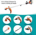 52cc Gas Weed Wacke, 6 in 1 Weed Eater 2-Stroke Gas String Trimmer Brush Cutter Gas Grass Trimmer Lawn Mower Grass Cutter