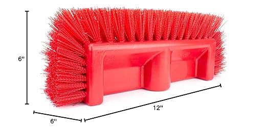 SPARTA Multi-Level Tile Scrub Brush 12" Wide Brush Head, Heavy-Duty Tile Cleaning Brush with End Bristles for Commercial Tiles, Tubs and Floor, Plastic, 12 Inches, Red