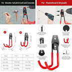 3-H Garage Wall Hooks 10 Pack, Heavy Duty Garage Hooks with Extra Welding Spots, Wall Mount Storage Organizer for Hanging Garden Lawn Tools, Chair, Shovel, Blower, Toolkit (Red)