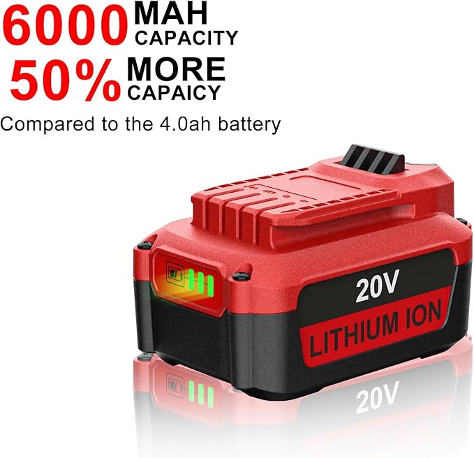 2Pack 20V 6.0Ah Lithium Battery Replacement for Craftsman CMCB202 CMCB204 CMCB0206 and CMCB104 Charger Replacement for Craftsman Compatible with V20 Tools
