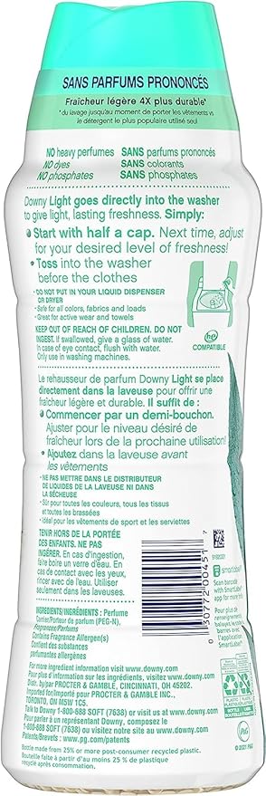 Downy Light Laundry Scent Booster Beads for Washer, Woodland Rain, 20.1 oz, with No Heavy Perfumes