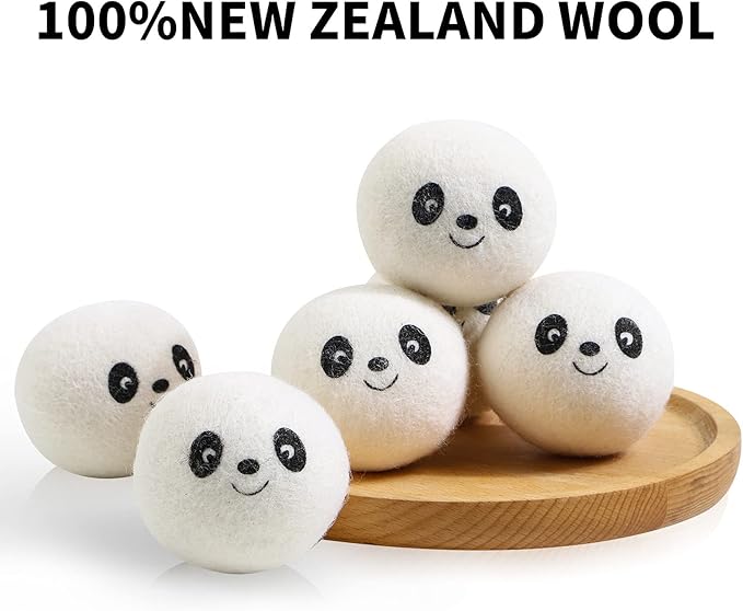 Wool Dryer Balls - Natural Fabric Softener, Reusable, Reduces Clothing Wrinkles and Saves Drying Time. Handmade Fair Trade No Lint Fabric Softener White (Pack of 6)