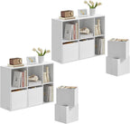 SONGMICS Home Bookshelf, Superfast Toolless Assembly, Cube Storage Organizer with 6 Compartments, Set of 2 Bookcase, 4 Fabric Drawers, Snow White UZH2507019