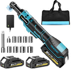 74 Ft-lbs 21V Cordless Ratchet Wrench Set, 3/8" Electric Ratchet, 800 RPM Power Brushless Motor with LED Light, 8 Laser Sockets, 1/4" Adapter, 3" Extension Bar, 2x2.0Ah Batteries