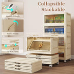 28 Qt Plastic Storage Bins with Lid, Collapsible Closet Organizer and Storage Drawers, Stackable Storage Containers with Wheels, Clothes Storage Cabinet Home Organization, 4Pack