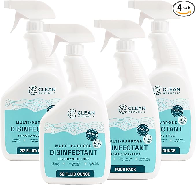 Clean Republic Multi-Purpose Disinfectant, Cleaning Spray, 32 Fluid Ounce Bottle, 4-Pack