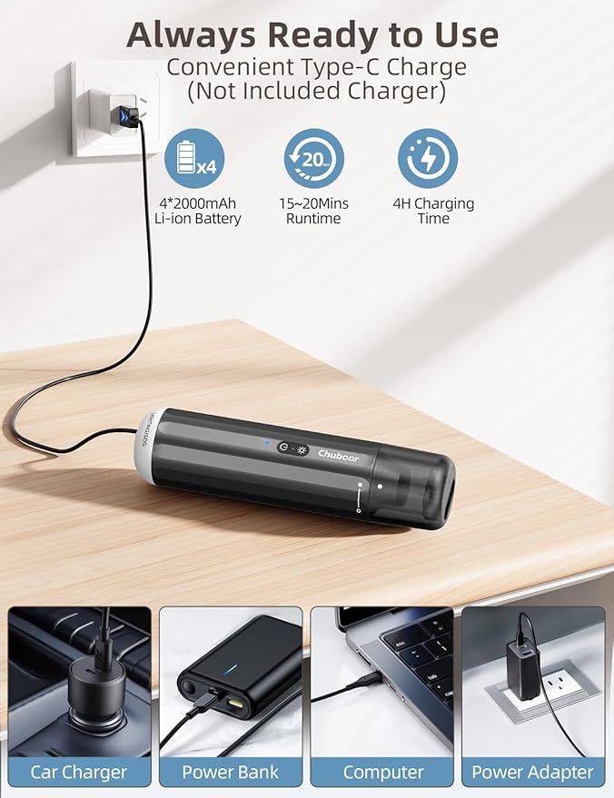 Chuboor Handheld Car Vacuum Cleaner, 14,000Pa Cordless Vacuum Cordless Rechargeable, 120 WPowerful Mini Hand Vacuum with Multifunctional Nozzle for Car, Home, Office, Pet Hair (Brown)