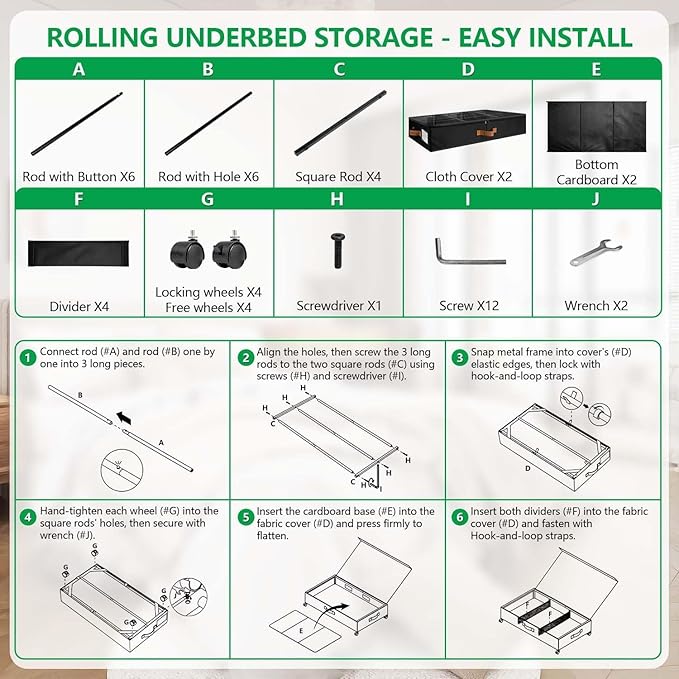 2Pack Under Bed Storage with Wheels, Scalable Under Bed Shoe Storage Containers, Clothes Organizer & Bedroom Furniture Organizers (Basic Style)