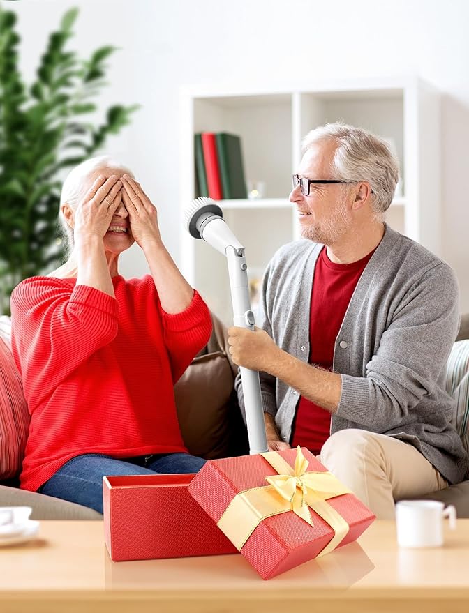 Sweepulire Electric Spin Scrubber SW1, Shower Scrubber with Long Handle, 2 Spin Speeds, Electric Bathroom Scrubber with 8 Replacement Heads, Bath Tub Cleaner Brush for Floor, Tub, Shower, Tile