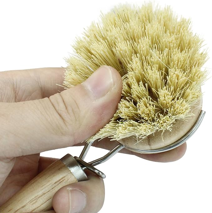 8Pcs Wooden Dish Brush Set, 8Pcs Bamboo Scrub Brush Replacement Heads and 1 Handle for Kitchen Pots and Pans Cleaning Supplies(Sisal)