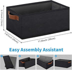 GhvyenntteS Small Fabric Storage Bins 6 Pack, 11.8" x 7.87" x 5.11" Storage Basket with Leather Handles, Closet Storage Bins for Shelves, Storage Baskets for Shelves, DVD Storage (Black)
