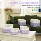Large Storage Baskets- 15x11x10 inch Storage Bins for Shelves and Closet Organizing, Foldable Fabric Bin for Home Organization Clothes and Laundry (1-Pack, White&Purple)