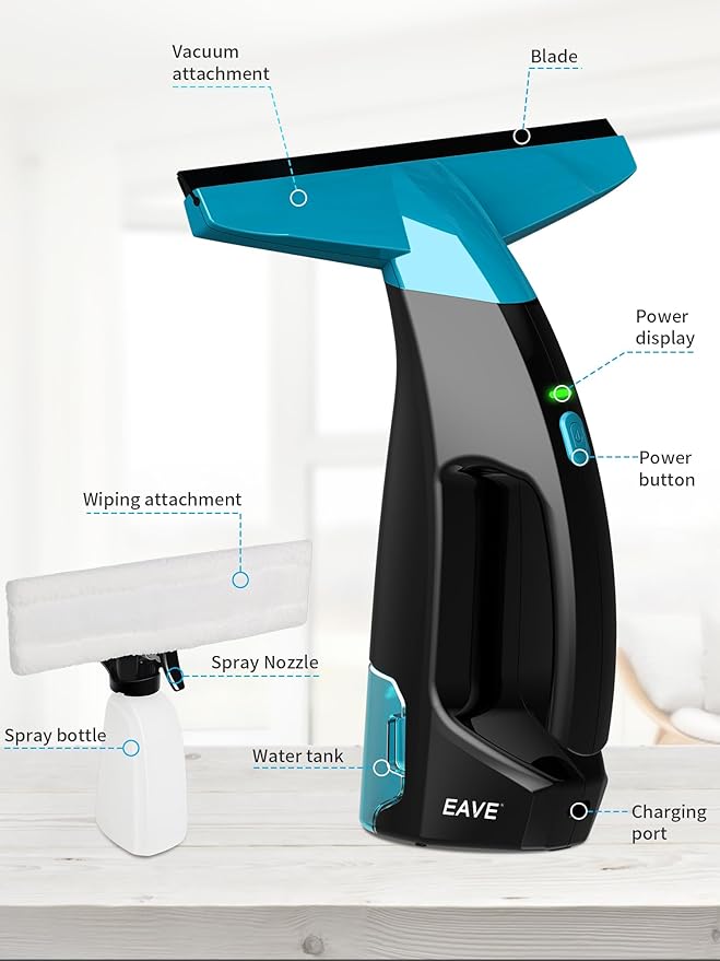 Rechargeable Window Vac, Electric Window Vacuum Squeegee, with 11 in. Squeegee Blade & 200ml Water Tank, Cordless Window Vacuum Cleaner Set for Cleaning Windows, Shower Doors, Mirrors, Tiles