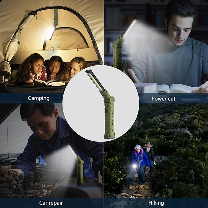 4 Pack Rechargeable LED Work Lights with Magnetic Base and 360° Rotation, 5 Modes for BBQ, Camping, Reading, and Car Repair