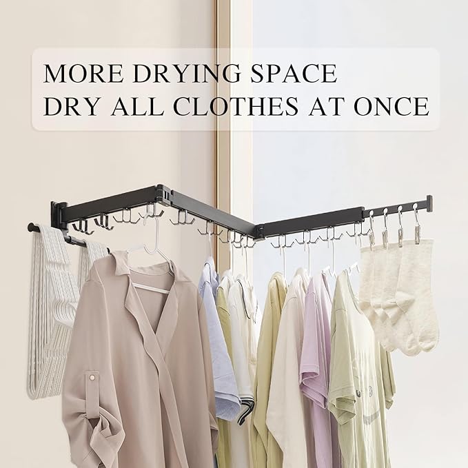 Wall Mounted Clothes Drying Rack,Drying Rack Clothing Wall Mount with Foldable Features(Tri-Fold),Space Saver,Wall Mounted Drying Rack for Laundry Balcony Bathroom (Black)