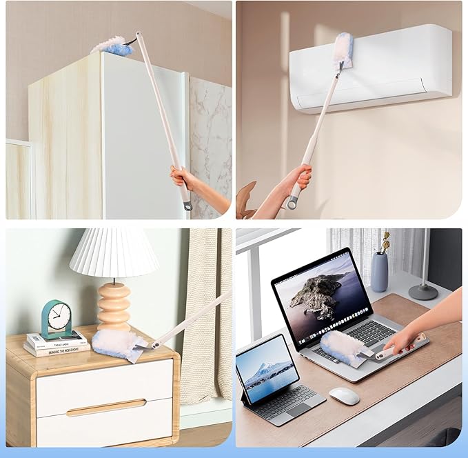 [30-Count Duster Refills + 3ft Extendable Handle] Compatible with Swiffer Dusters, Heavy Duty Dusting Cleaning Kit for Ceiling Fans, Blinds, Shelves - Lightweight, 360° Microfiber Head, Easy Assembly