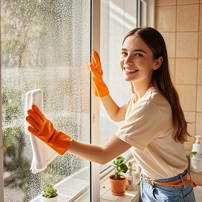 3 Pairs Rubber Cleaning Gloves Latex Free Dishwashing Gloves - 13" Reusable Nitrile Gloves Medium, Green+Pink+Orange