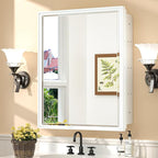 TokeShimi 21x27 Recessed Medicine Cabinet with Mirror, White Bathroom Medicine Cabinet with Mirror, Bathroom Beveled Mirror with Storage, Aluminum Frame, Stepless Adjustable Shelves