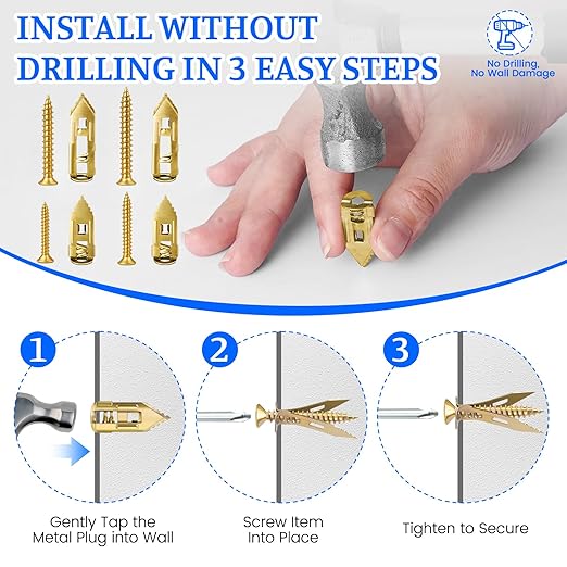81 Pcs Self Drilling Drywall Anchors with Screws, Upgraded 4 Sizes No-Drill Expansion Anchors and Screws for Heavy Duty, Holds 100Lbs for Wall Decors, TV, Cabinets, Curtains, Includes PH2 Bit