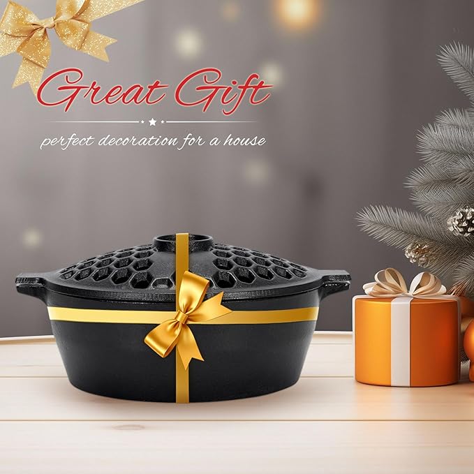 G GOOD GAIN Wood Stove Steamer - Cast Iron Stove Humidifier with Large Opening Top | Oval Bowl Fire Place Stove Pot for Home Heating Decorative | Matte Finish & 2.7 Quart, Black