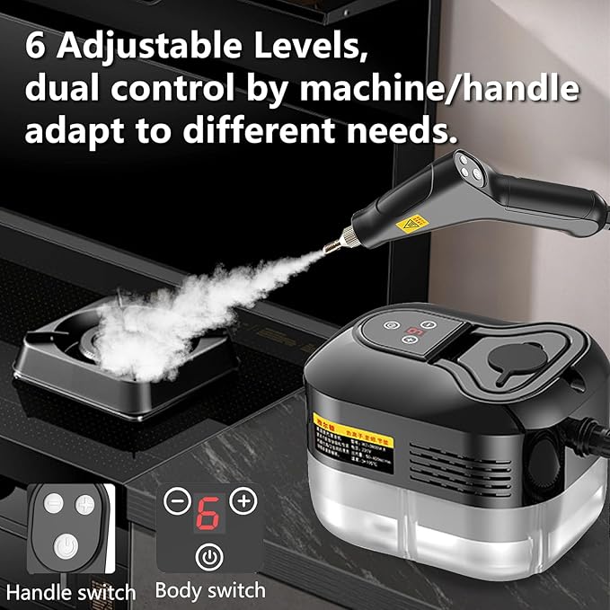 Handheld Steam Cleaner, Portable Steamer for Cleaning with 9pcs Accessories, 6-Level Adjustable Handle, 12s Heat-Up, 1200ml Tank, Steam Cleaner for Home,Dirt,Grout,Tile,Floor,Couch and Car (Black)