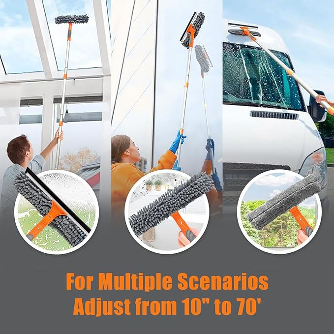 Window Cleaner Tool for Home, 3 in 1 Squeegee for Window Cleaning Kit for High Window with 1 Rotatable Head 3 Interchangeable Scrubber with Extension Pole ﻿