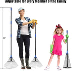Expandable Rake for Leaves, Garden Leaf Rake for Lawns with 8-17“ Width & 65” Height - Lightweight Metal Yard Rakes for Women & Kids, for Pine Needles, Grass, Dog Poop - Easy Storage for RV & Camping