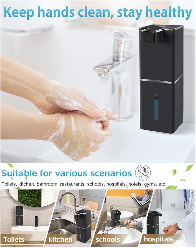 Automatic Liquid Soap Dispenser Touchless Soap Dispenser 380ml/12.8oz Rechargeable, Wall Mounted,4 Levels Adjustable Auto Soap Pump for Bathroom Kitchen Dish Soap