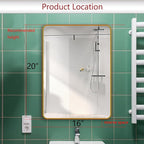 Bathroom Medicine Cabinet,16"x20" Mirror Door with Stainless Steel Brush Gold Frame,Recessed & Surface Wall Cabinet with Removable Glass Shelves,Rust-Resistant Bathroom Storage Cabinet