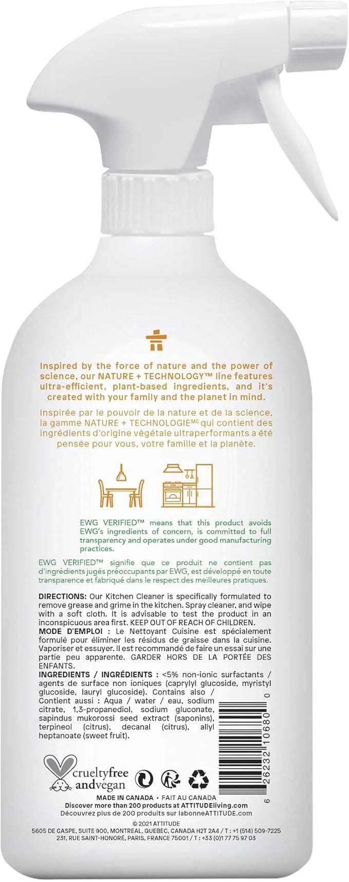 ATTITUDE Kitchen Cleaner, EWG Verified, Advanced Degreasing Power, Plant and Mineral-Based, Vegan, Citrus Zest, 27.1 Fl Oz (Pack of 2)