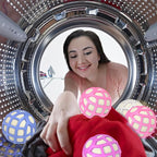 Dryer Balls – Patented Silicone Guard, Natural Wool Core, Super Anti-Tangle & Saves Drying Time, Reduces Static & Noise, Natural Fabric Softener, XL 3" (Pink Light Blue, Pack of 4)