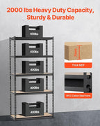VEVOR Storage Shelves, 2000 lbs, 5 Tier Garage Storage Shelving, 16" D x 36" W x 71.4" H Adjustable Metal Shelves for Garage Shelves Utility Rack Shelf, Ideal for Kitchen, Warehouse, Basement, Black