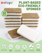 12 Count Plant-Based Kitchen Sponges, Compostable Cellulose Sponge, Biodegradable Sponges for Dishes, Non-Scratch Cleaning Sponges for Kitchen, Bathroom, Household Cleaning